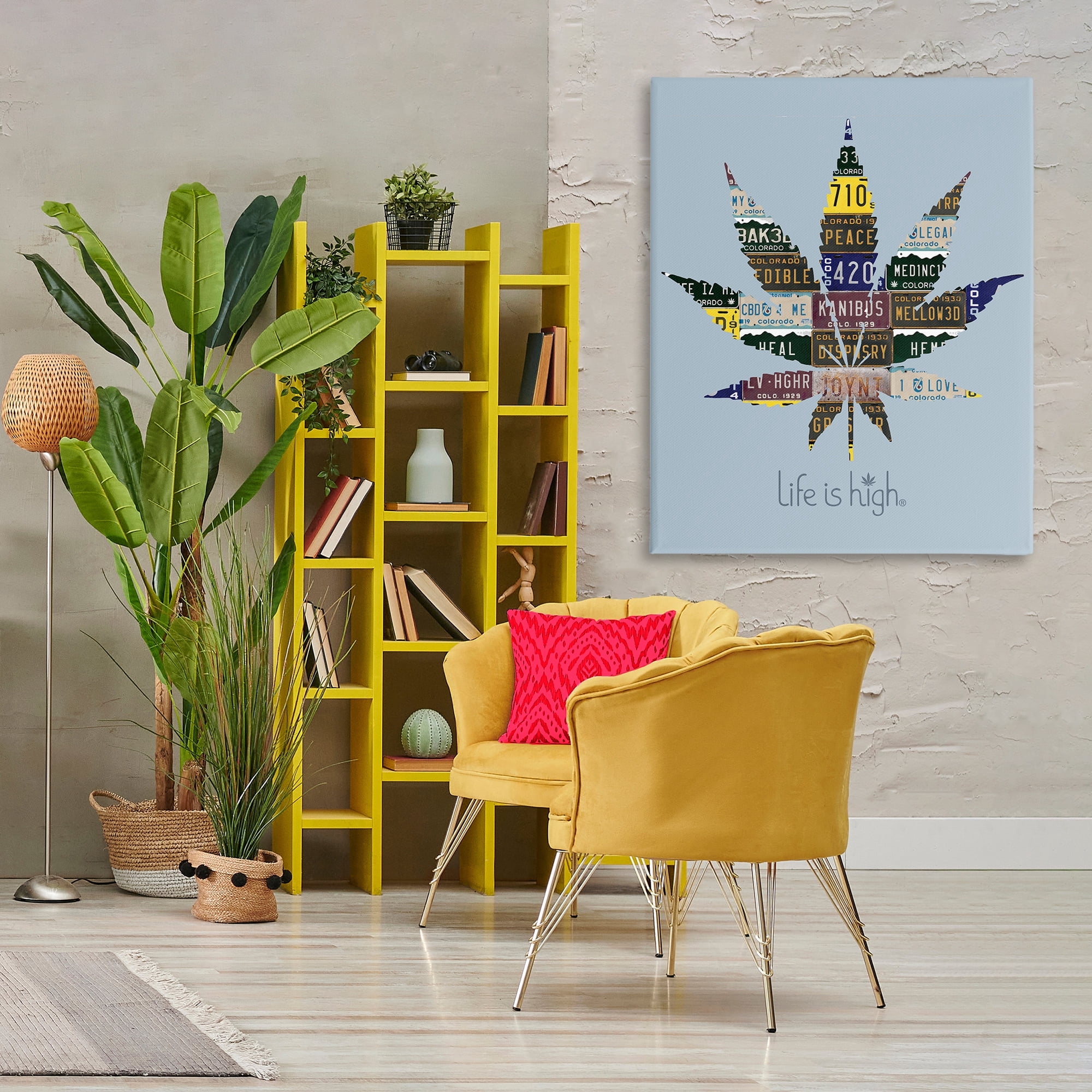Stupell Industries Life Is High with Plant Novelty & Humor Painting Wrapped Canvas Art Print Wall Art, 36 x 48