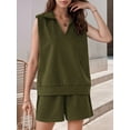 thumbnail image 2 of Fancyglim Two Piece Outfits for Women V Neck Lounge Sets Sleeveless Tops and Shorts Set with Pockets Army Green Medium, 2 of 5