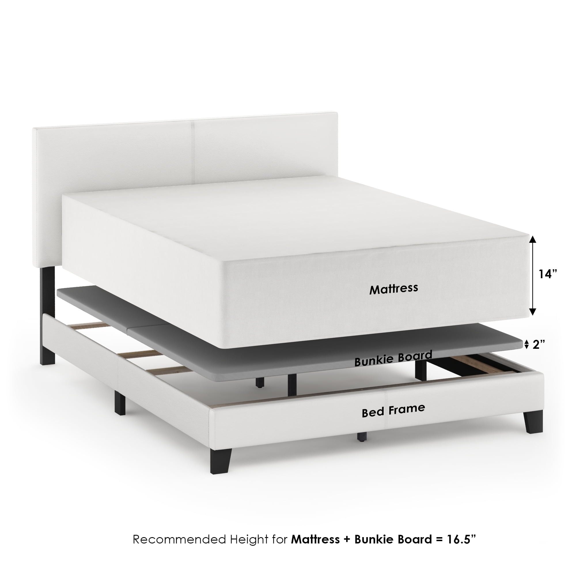 Furinno PESSAC Queen Upholstered Bed Frame with PU Leather Headboard and Wooden Slat Support, Plain White