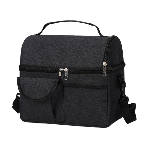 Billuyoard Bolsa de almuerzo térmica con correa para el hombro, duradera, de tela, para oficina, fiambrera térmica para comida, almuerzo aislado Almacenamiento y organización del hogar Negro
