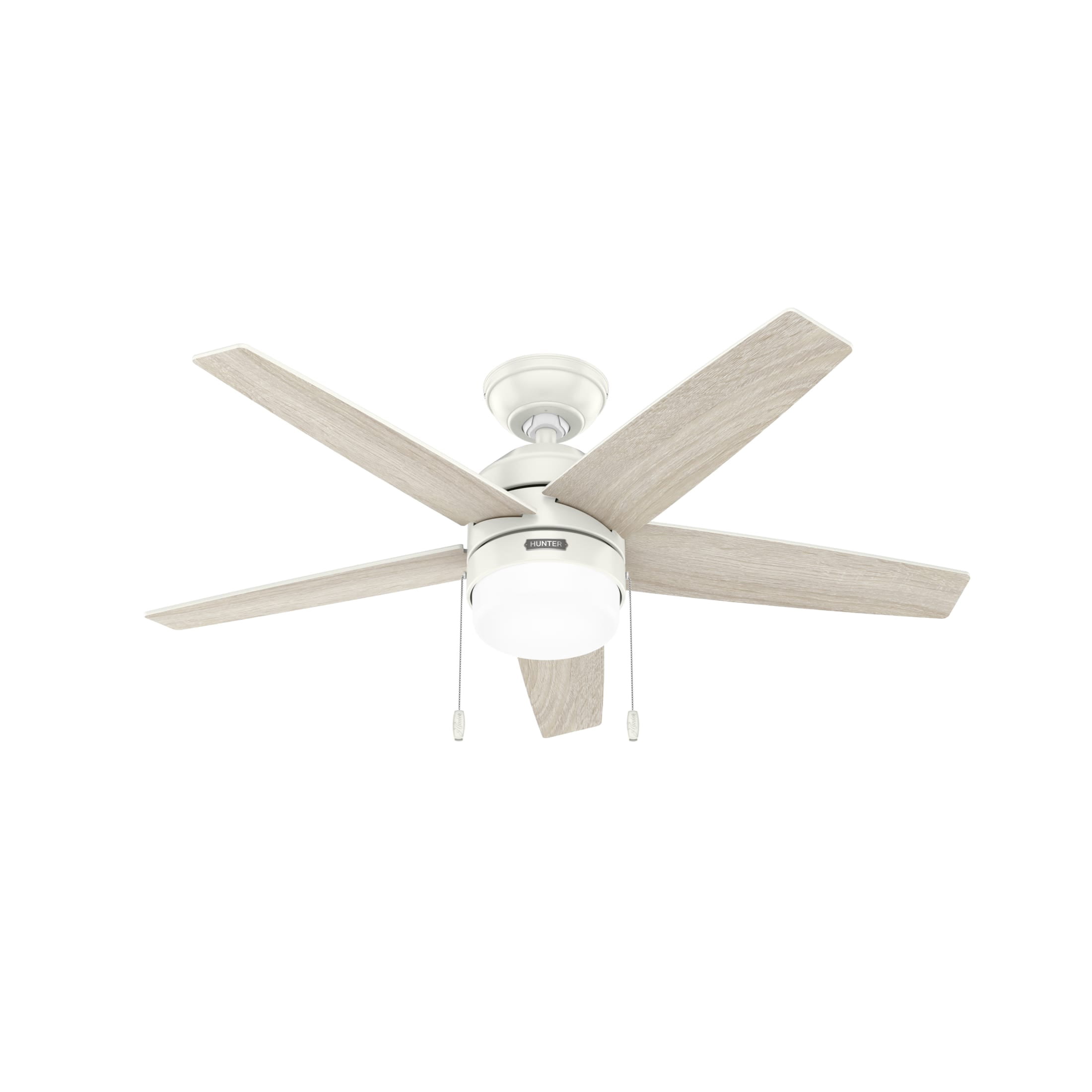 Hunter 44 inch Indoor Ceiling Fan with LED Light and Pull Chain - White Modern Ceiling Fan, Standard Mount, 5 Blades, For Bedroom, Living Room, or Kitchen - Bardot 52494, Fresh White