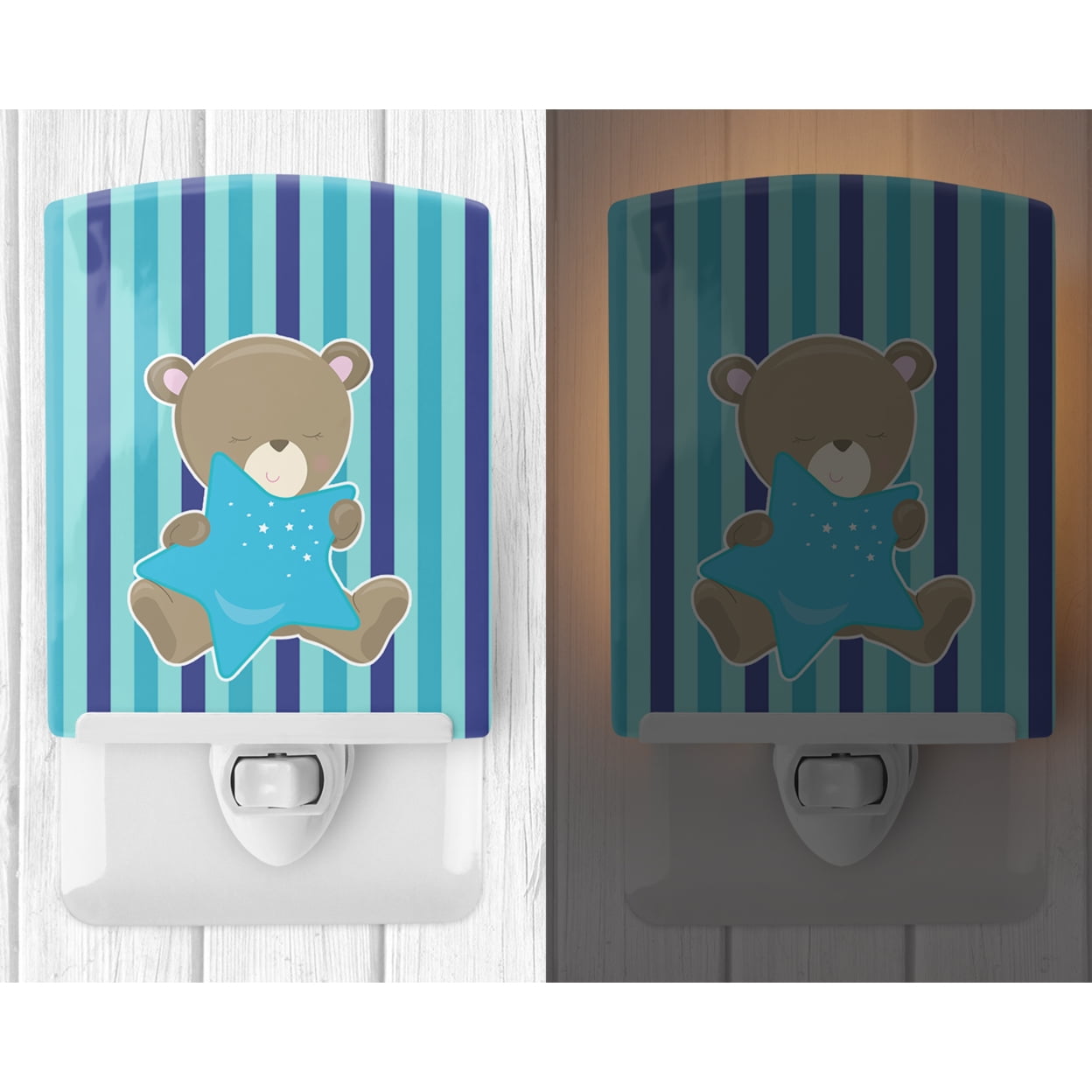 Caroline's Treasures BB8614CNL Baby Boy Bear with Star Ceramic Night Light, 6x4x3", multicolor
