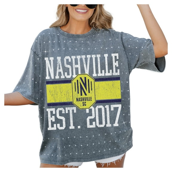 Women's-Gameday Couture  Gray Nashville SC Oversized Mini Rhinestone Classic T-Shirt