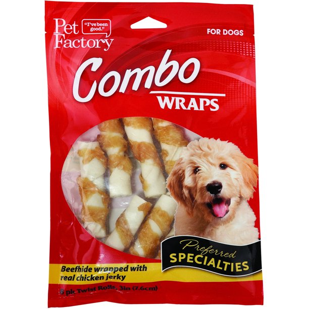 Pet Factory Combo Wraps 3" Rawhide Twist Rolls Wrapped with Chicken Dog