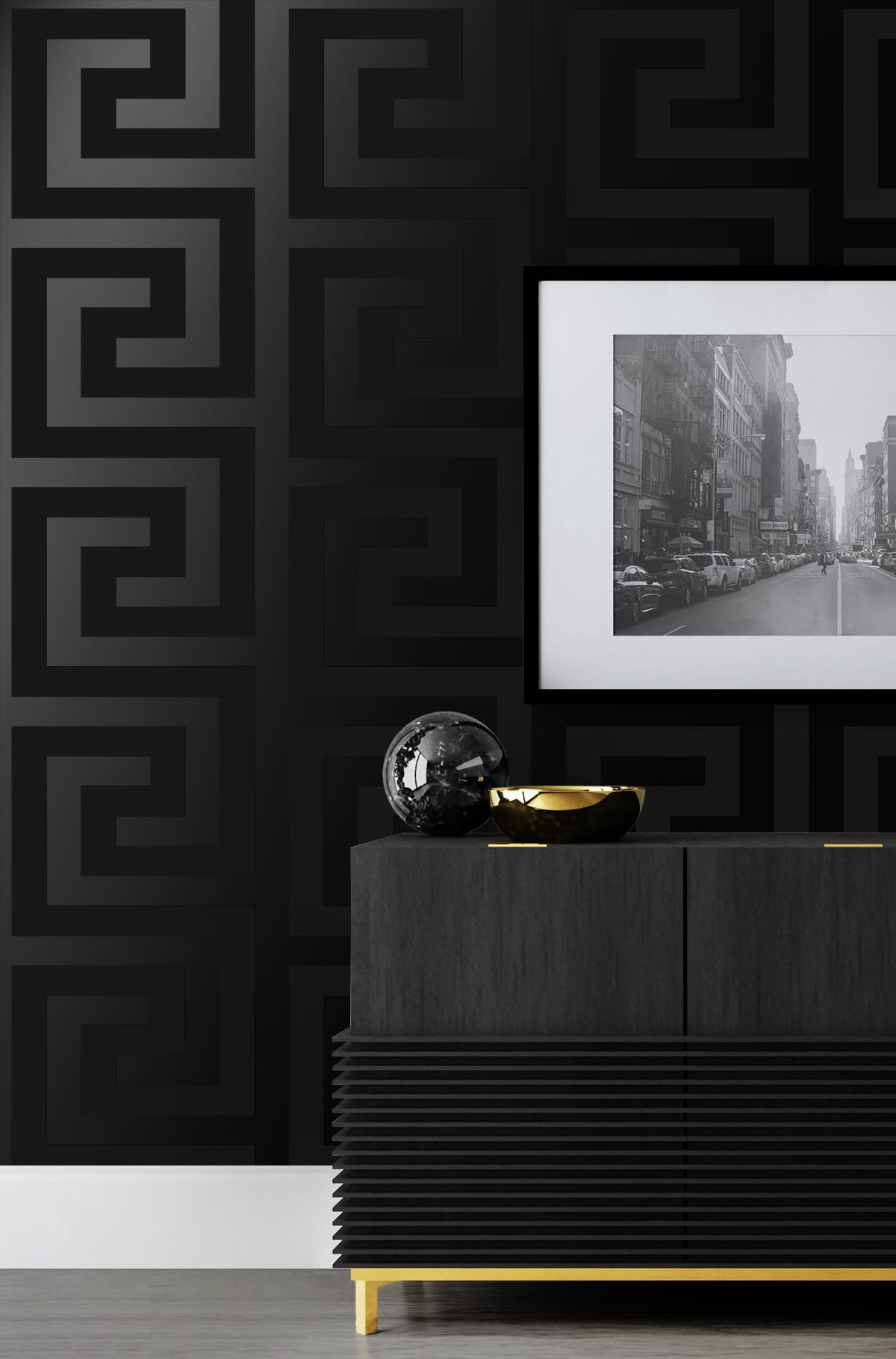 NextWall Dark Onyx Geometric Maze Peel and Stick Wallpaper - 20.9 in. W x 18 ft. L Roll