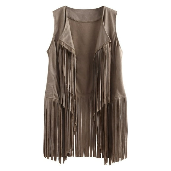 Ikevan Women Autumn Winter Suede Ethnic Sleeveless Tassels Fringed Vest Cardigan