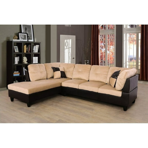 PonLiving 103.5" Wide Corner Microfiber Sectional Sofa with Matching Pillows Left Hand Facing, Beige
