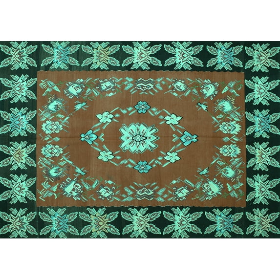 Ahgly Company Machine Washable Indoor Rectangle Persian Turquoise Blue Traditional Area Rugs, 2' x 5'