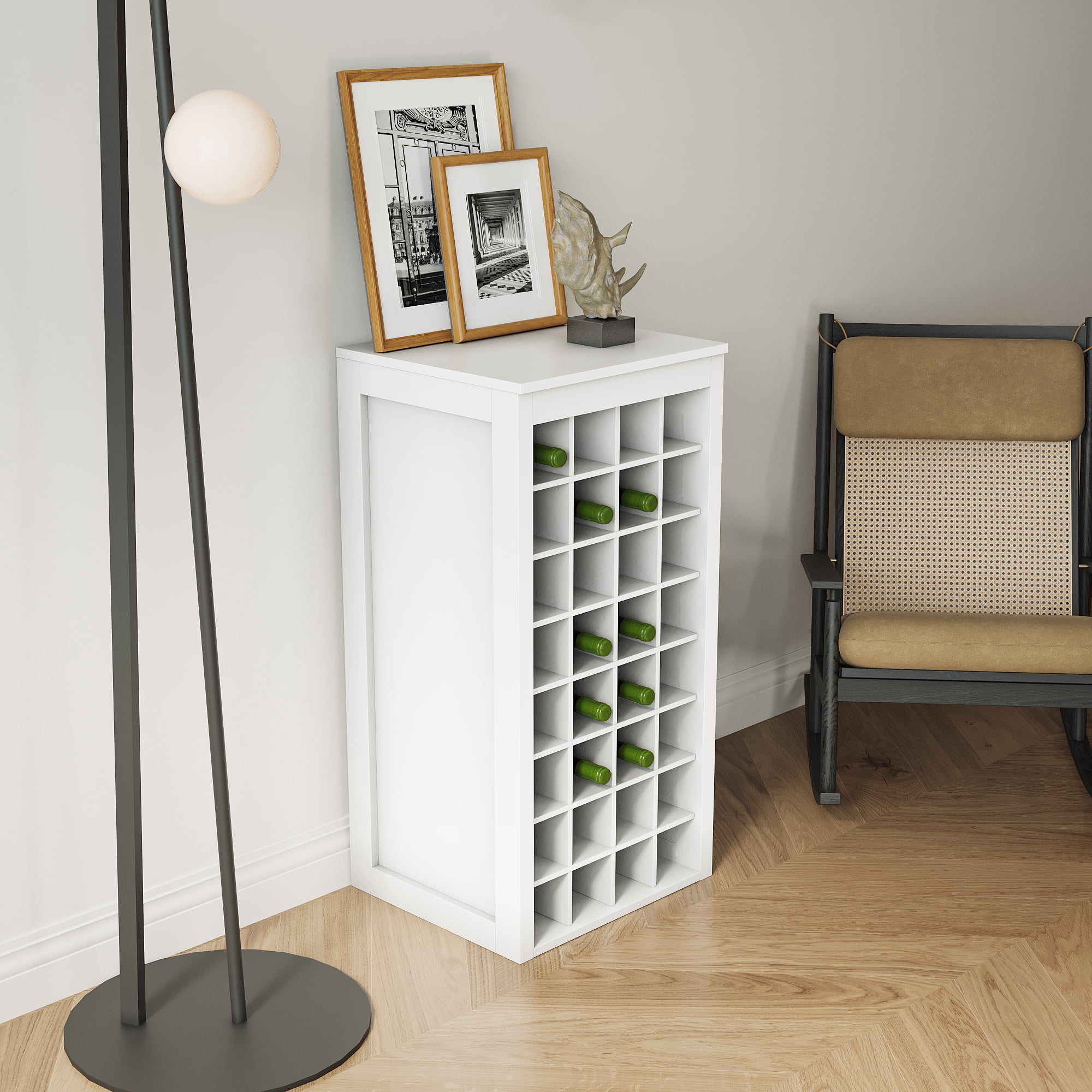Wine Bar Cabinet with 32 Bottle Storage, Modular Buffet Cabinet or Wine Storage for Dining Room, Brown Walnut Finish, Simple Straight Line Design