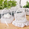 thumbnail image 3 of Farfi Wedding Ring Basket Flower Decor Rhinestone Solid Color Heart Shape Mesh Hold Ring Lace Fabric Bow-knot Ring Holder (Type G), 3 of 13