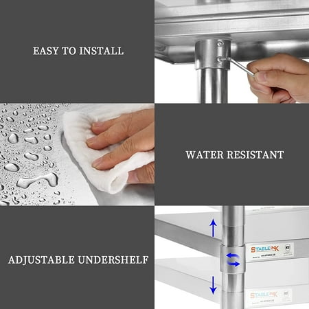 

FIGOHR NSF Stainless Steel Table 24 x 24 Inches Metal Prep & Work Table with Adjustable Undershelf and Table Foot for Commercial Kitchen Restaurant Hotel and Garage (Without Caste