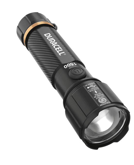 Duracell Durabeam Ultra Hybrid LED Flashlights Set of 4 – 1500 Lumens, Rechargeable USB-C & AAA Battery Options, Weather-Resistant Aluminum – Black