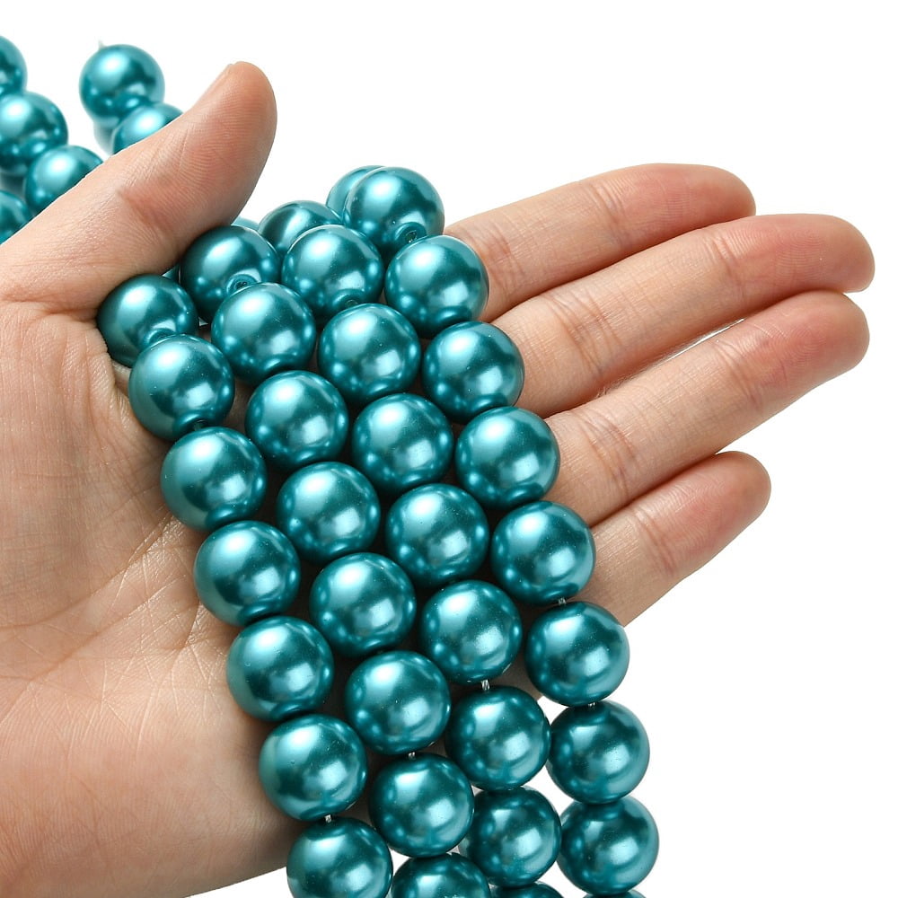 Glass Pearl Beads Strands Grade A Round Dyed Cord Threaded Deep Sky Blue 14mm Hole: 1.2~1.5mm about 30pcs/strand 15.7 inch