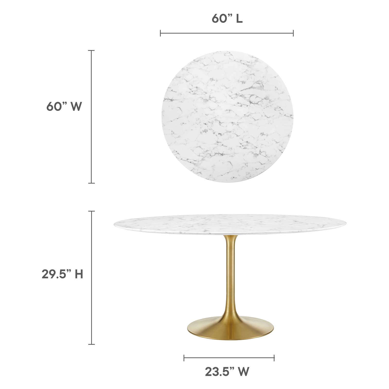 Modway Lippa 	60" Round Artificial Marble Dining Table in Gold White