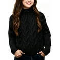 thumbnail image 2 of WQNVRNR Girls Fall Winter Sweater Cable Knit Soft Loose Mock Neck Long Sleeve Knit Pullover Black 8 Years, 2 of 7
