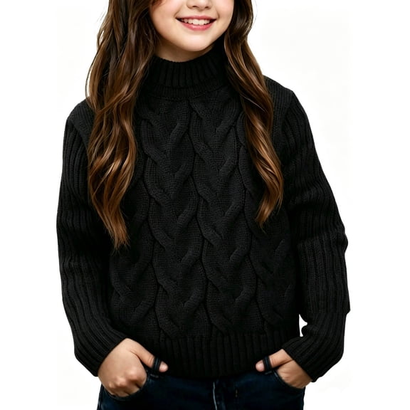 Fesfesfes Kids Unisex Cable Knit Sweater Mock Neck Long Sleeve Pullover Top, Solid Color Winter Warm Outfit for Boys Girls Ages 1-10 Years