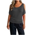 thumbnail image 4 of Tqcoqu Womens Summer Cold Shoulder Tops,Short Sleeve T Shirts Pullover Casual Dolman Blouses,Dark Gray Women's S-XXXL, 4 of 9