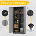 thumbnail image 4 of Topass Metal Storage Locker with Lockable Door, 71'' Clothing Coat , Garage Tool Cabinet with Wheels ，Broom Storage Cabinet, Home, School, Gym, 4 of 5