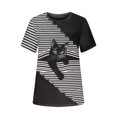 thumbnail image 4 of Camiseta informal para mujer con estampado de gato y cuello redondo, blusa de manga corta, Tops Fridja  bn4689, 4 of 4