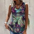 thumbnail image 2 of Gibobby Camiseta sin mangas con cuello en V y estampado de flores con costuras de encaje de verano para mujer(Morado,G), 2 of 5