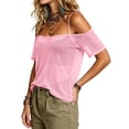 thumbnail image 6 of VBVC Women's Off Shoulder Mesh Sheer T-Shirt,Ladies Spaghetti Strap Cold Shoulder Short Sleeve Top,Party See-Through Cover Up for Women,Pink,S-2XL, 6 of 8
