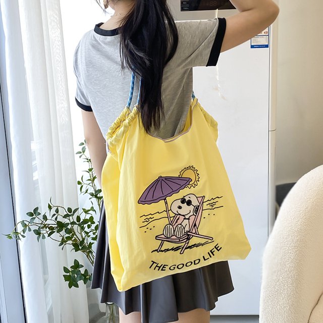 Bolso de hombro con estampado de Snoopy de dibujos animados, bolsa de compras Kawaii portátil de alta capacidad, bonito bolso para salir, mamá