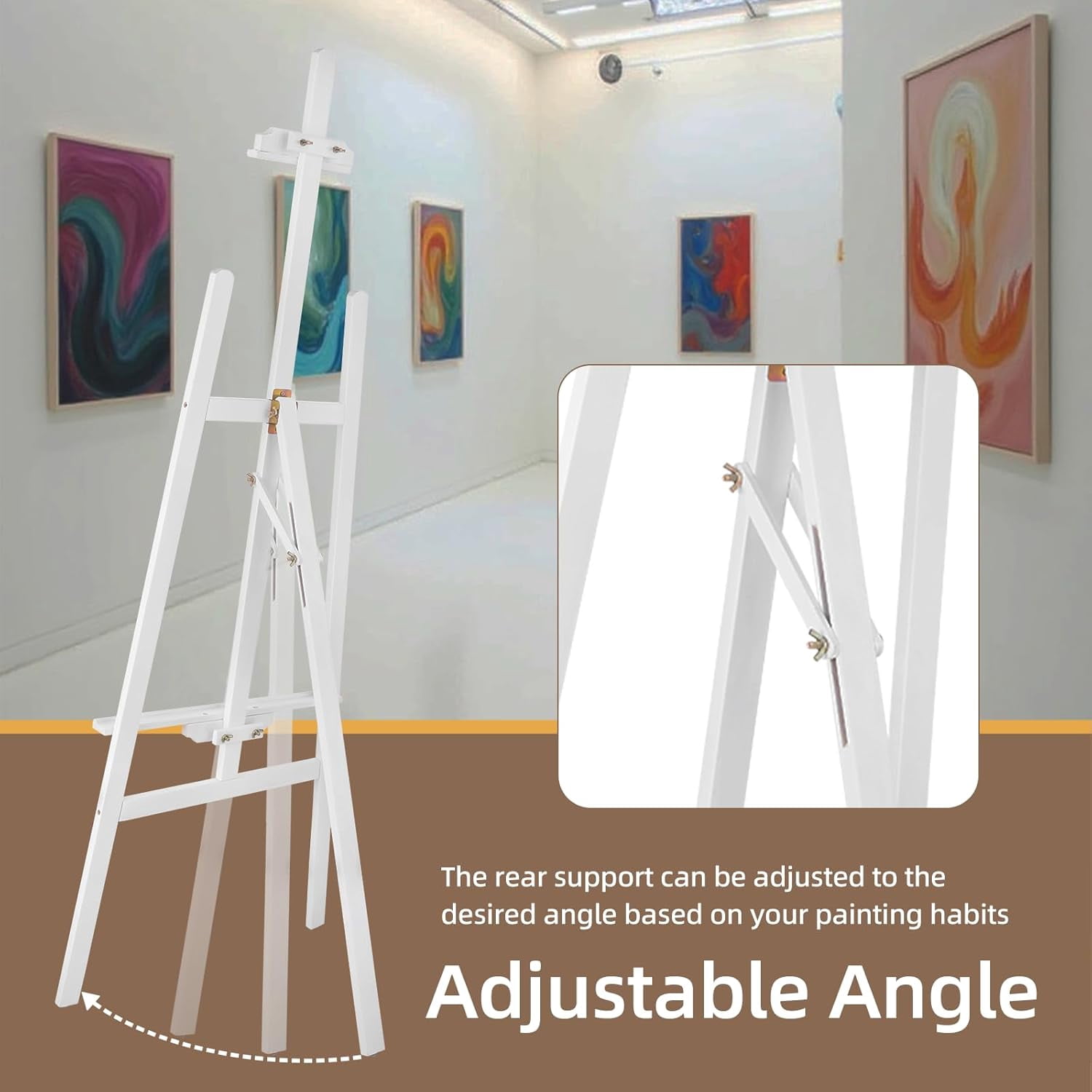LAVFOX Adjustable Wooden Easel Stand for Painting Canvas, Folding Art Display Easel for Wedding Sign and Poster, Fits Up to 42 Inches, White