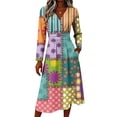 thumbnail image 3 of Women's Boho Floral Maxi Dress Summer Floral Long Sleeve V Neck Dresses Long Loose Casual Floral Dresses, 3 of 5
