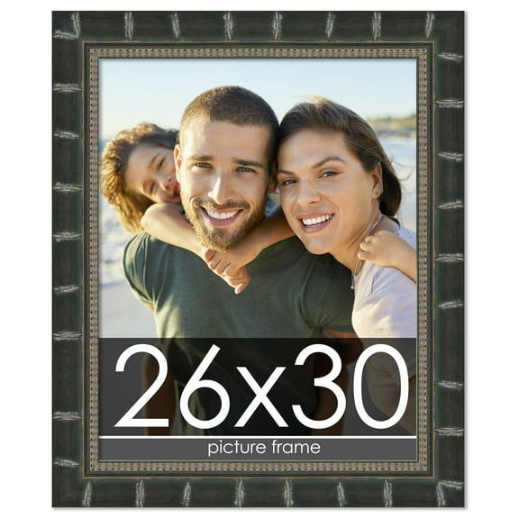 26x30 Bamboo Black Complete Wood Picture Frame with UV Acrylic, Foam Board Backing, & Hardware