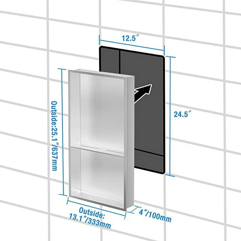 Neodrain No Tile Shower Niche, Stainless Steel Bathroom Shelf 25.1 inchx13.1 inch (Inner Size 24 inch x 12 inch), Two-Tier Stainless Niche, Bathroom