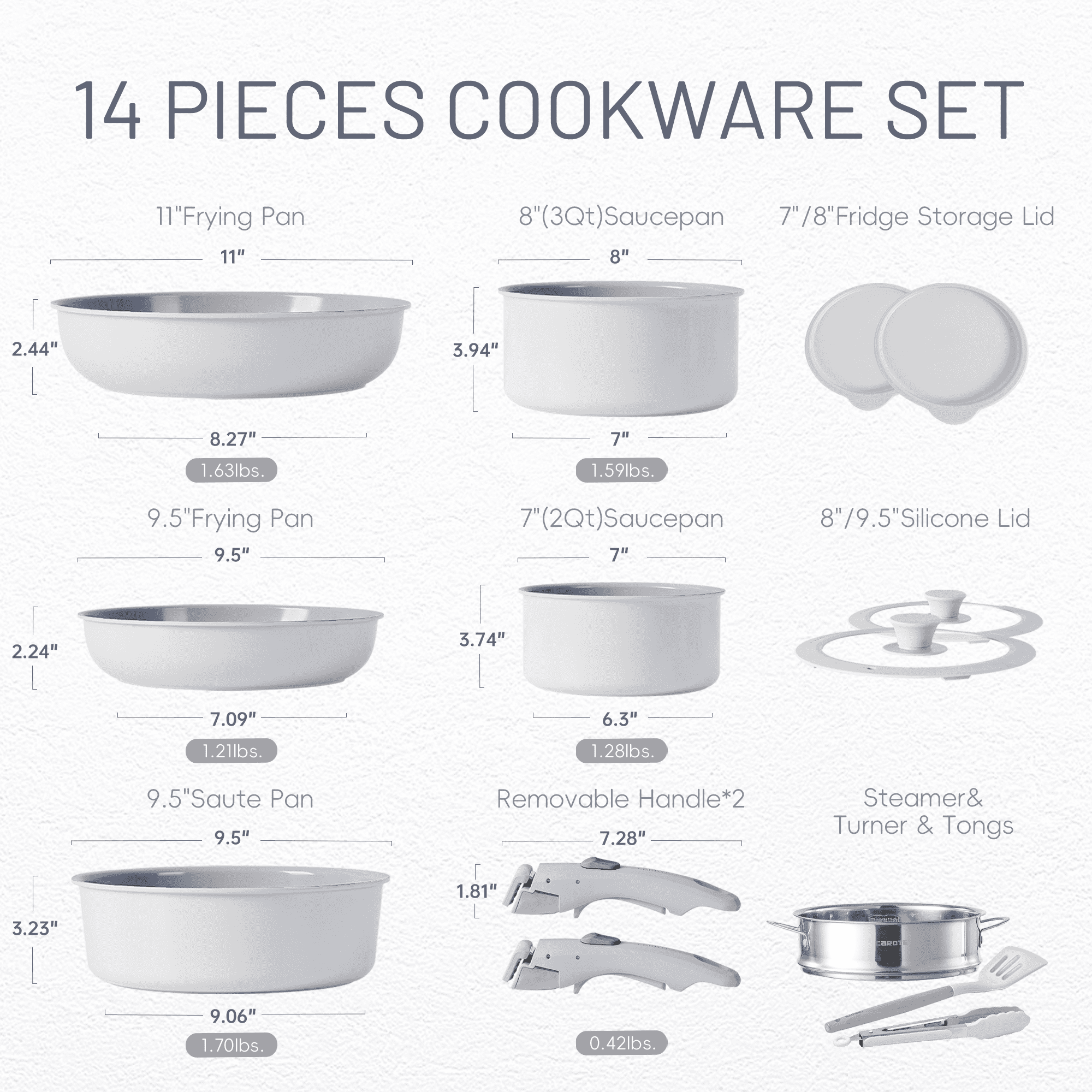 CAROTE Pots And Pans Set, Nonstick Cookware Detachable/Removable Handle,  Induction RV Kitchen Set, Oven Safe, Cream White From Huanghao620, $89.45