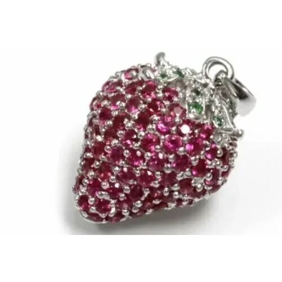 RKC 925 Sterling Silver 1.80Ct Lab Created Pink Ruby Strawberry Pendant 18" Necklace