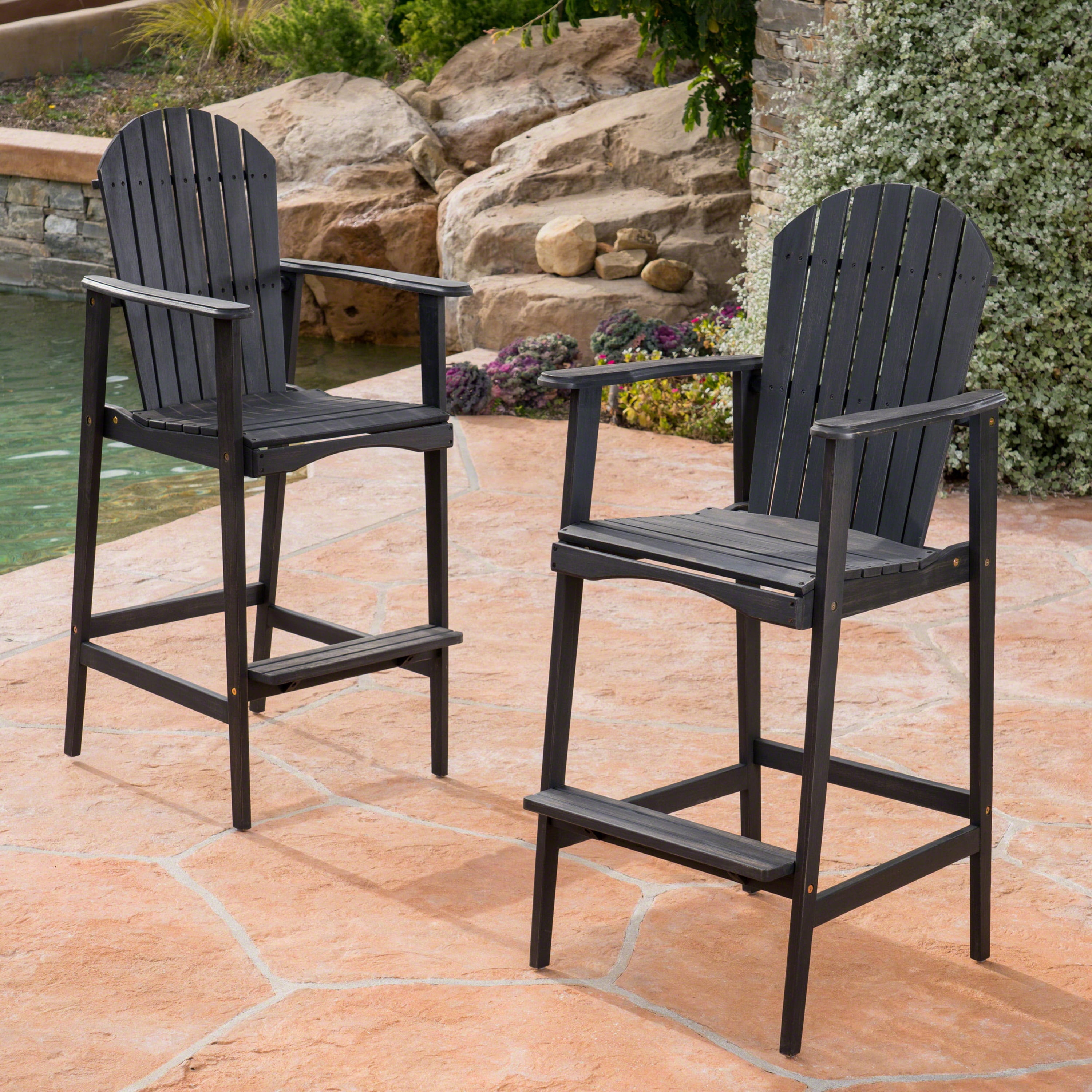 Outdoor Adirondack Bar Stool Set of 2, Solid Wood Height Seats for Patio Bar, Dark Gray