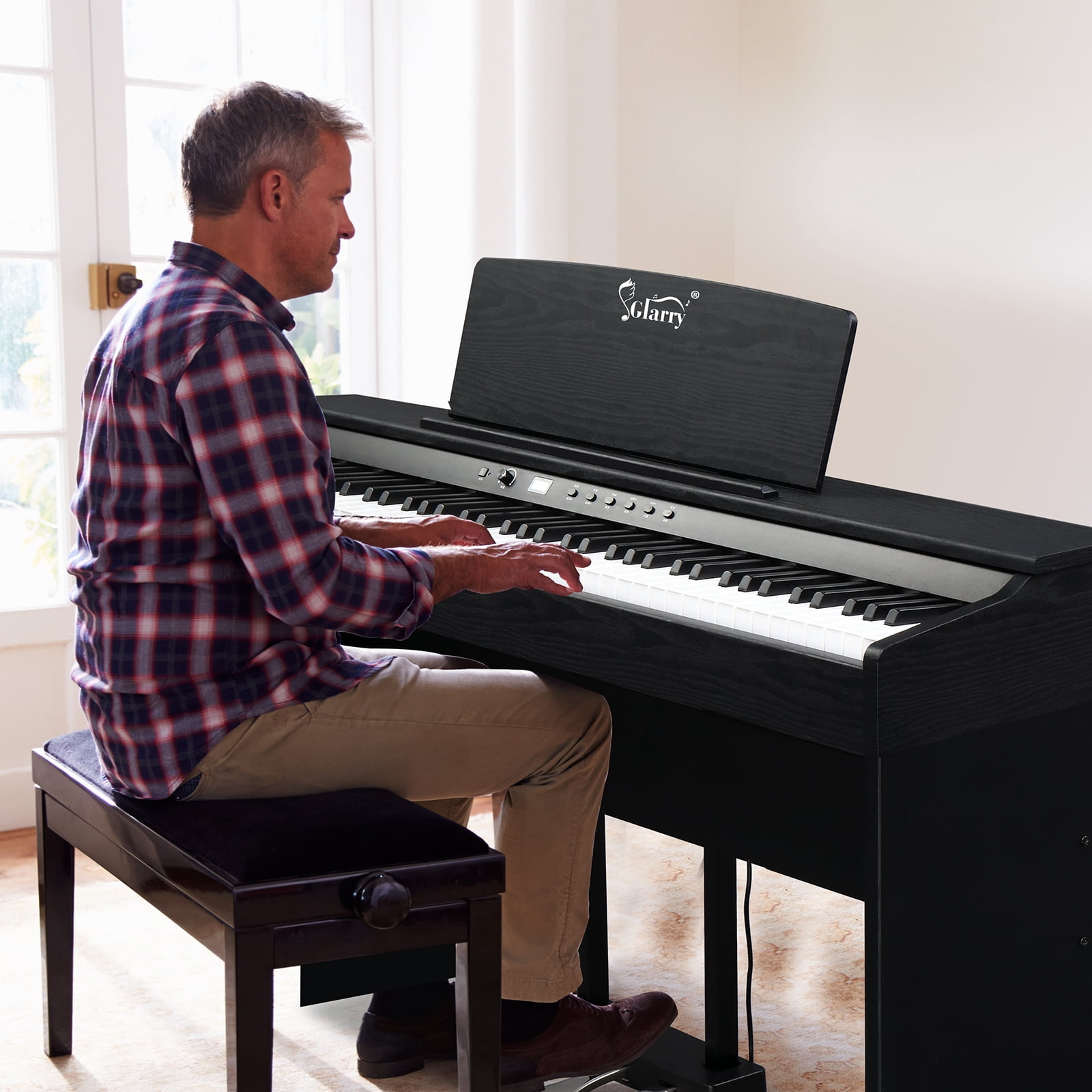 88 Keys Standard Full Weighted Keyboards Digital Piano with Furniture Stand, Power Adapter, Triple Pedals, Headphone, for All Experience Levels Black