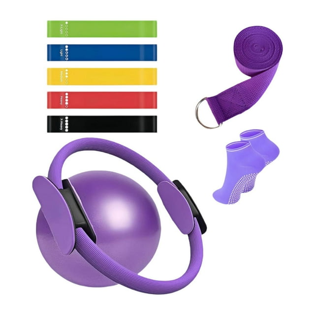 Colaxi Kit Essentiel de Pilates 9 Pcs Bandes de Résistance Cadeau Entraînement Physique Maison pour Femmes Exercice Balle pour Musculation Tonification des Bras