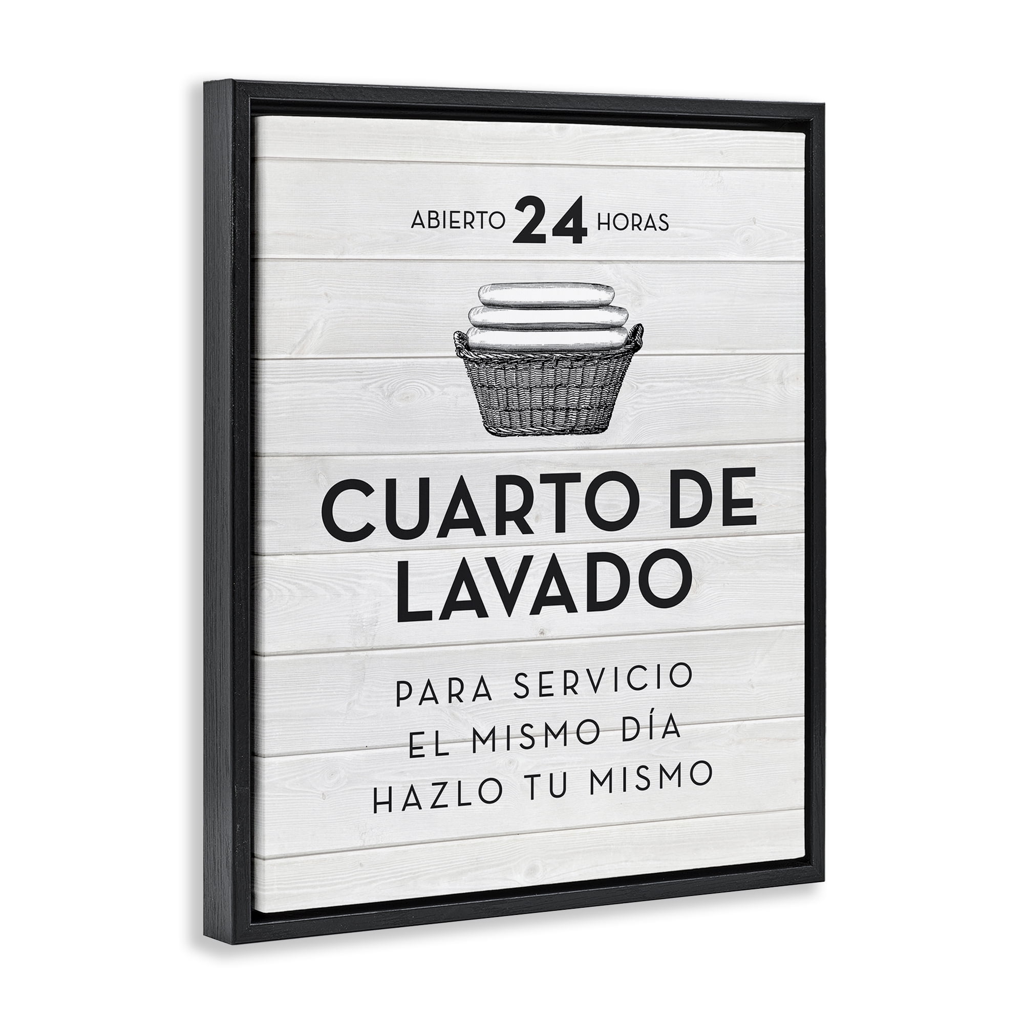 Stupell Industries Publicidad Día de Lavandería, Blanco Bath & Laundry Painting Black Floater Framed Art Print Wall Art, 25 x 31