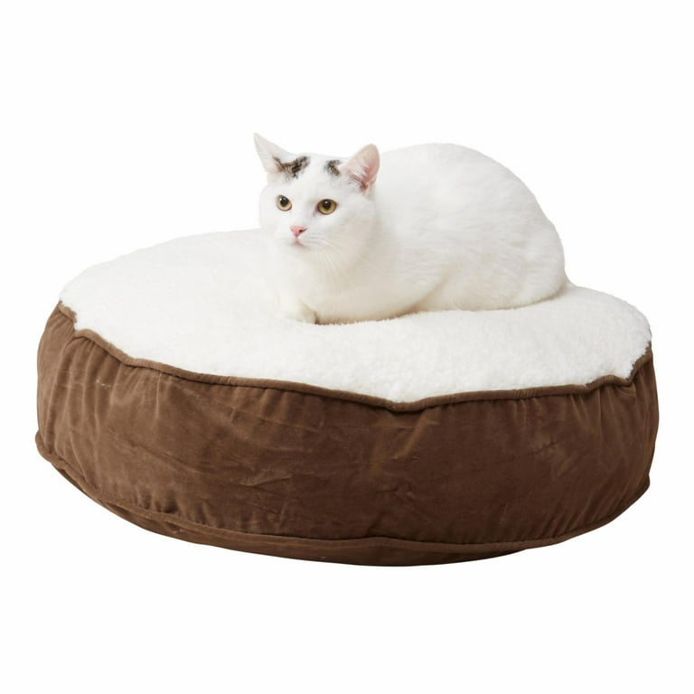 Lucy Round Pillow Style Sherpa Cat Bed Latte