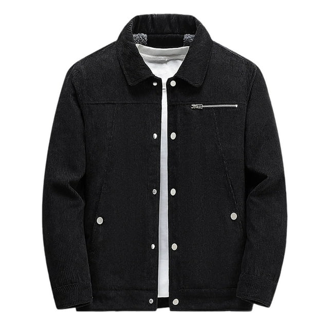 Lovzfmll Veste en Velours Côtelé Sherpa pour Homme avec Col Cranté et Boutons à l'Avant, Poids Lourd, Noir, 3TG