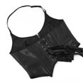thumbnail image 5 of Srogem Women's Spaghetti Straps PU Leather Bustier Crop Top Zipper Front Corset Halter Neck Tube Tops Sexy Shaping Vests, 5 of 8