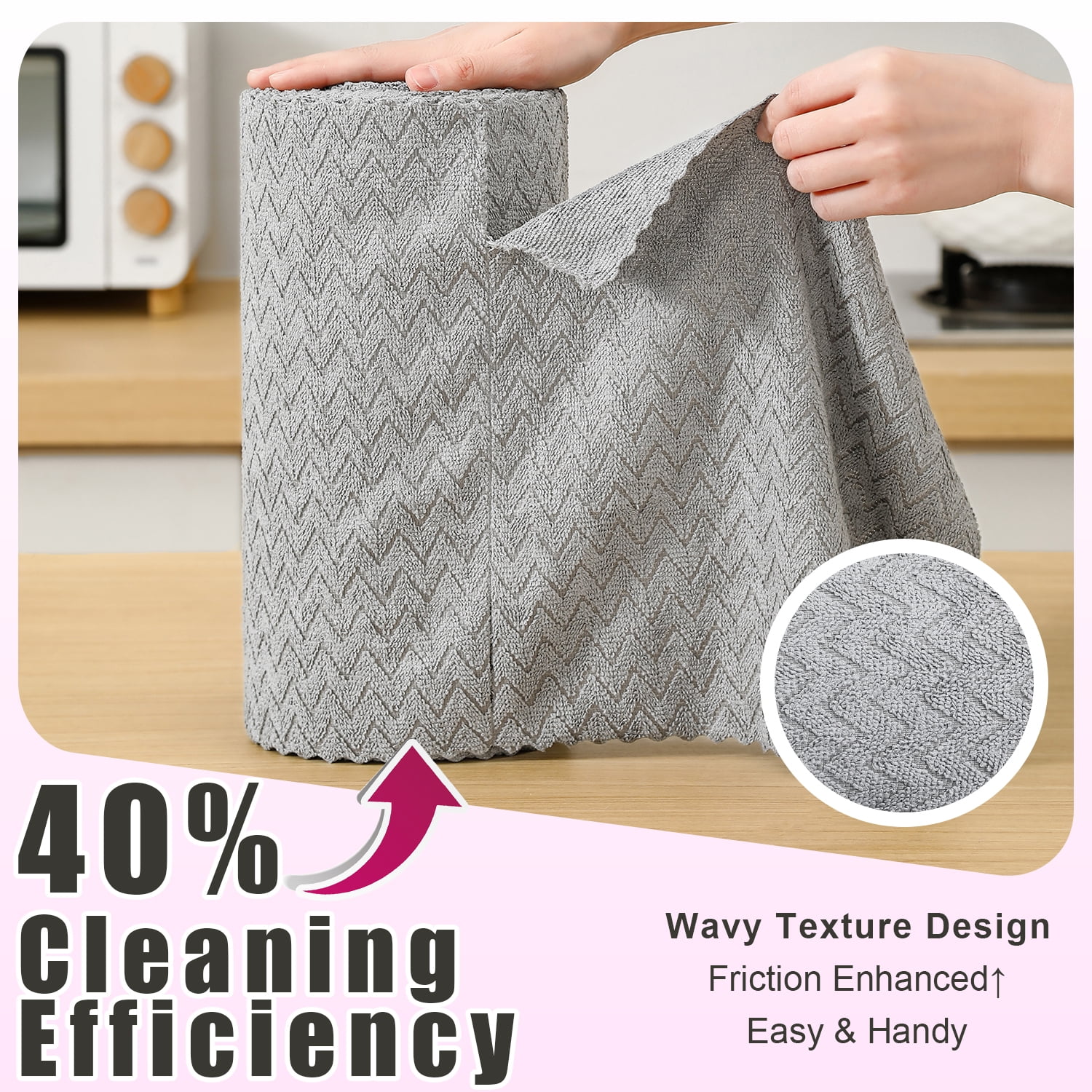 Jessy Home 80 Pack Textured Microfiber Clean Cloth Roll,Tear Away 12"x12" Reusable Paper Towel Lint Free Rags & Durable Dish Cloth, Absorbent Shop Towels for Kitchen,Car,Window