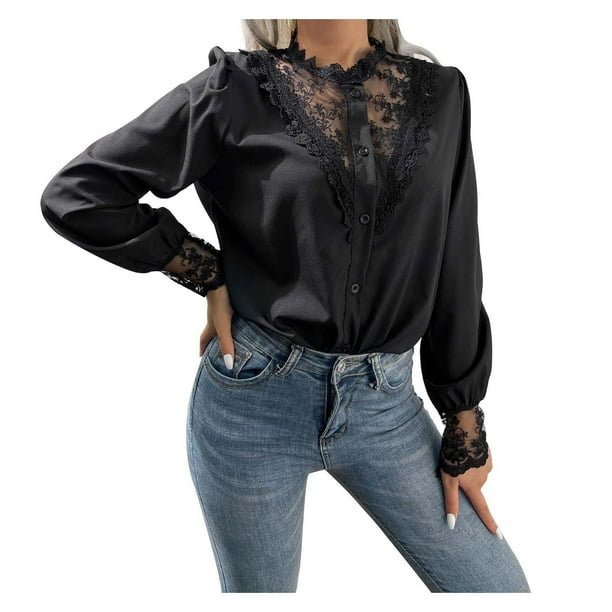 Camisas de encaje de moda de otoño para mujer Tops de un solo