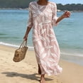 thumbnail image 7 of Ayolanni Fall Dresses for Women Crew Neck Floral 3/4 Sleeve A-Line Maxi Dress Flowy Beach Pleated Boho Long Dress Pink XL, 7 of 7