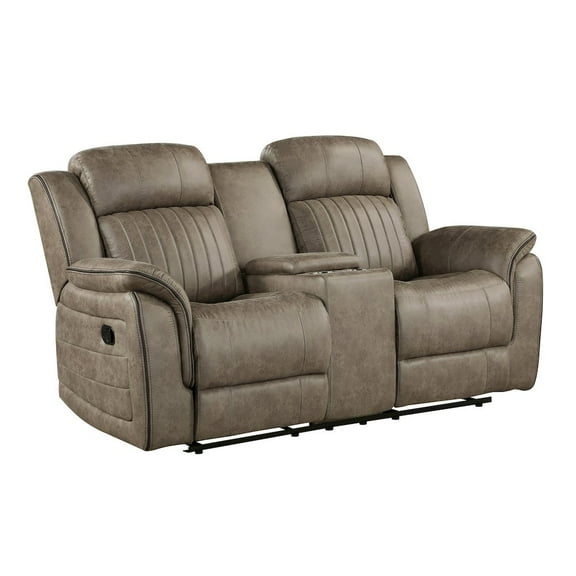 Lexicon Centeroak Contemporary Microfiber Reclining Loveseat in Sandy Brown