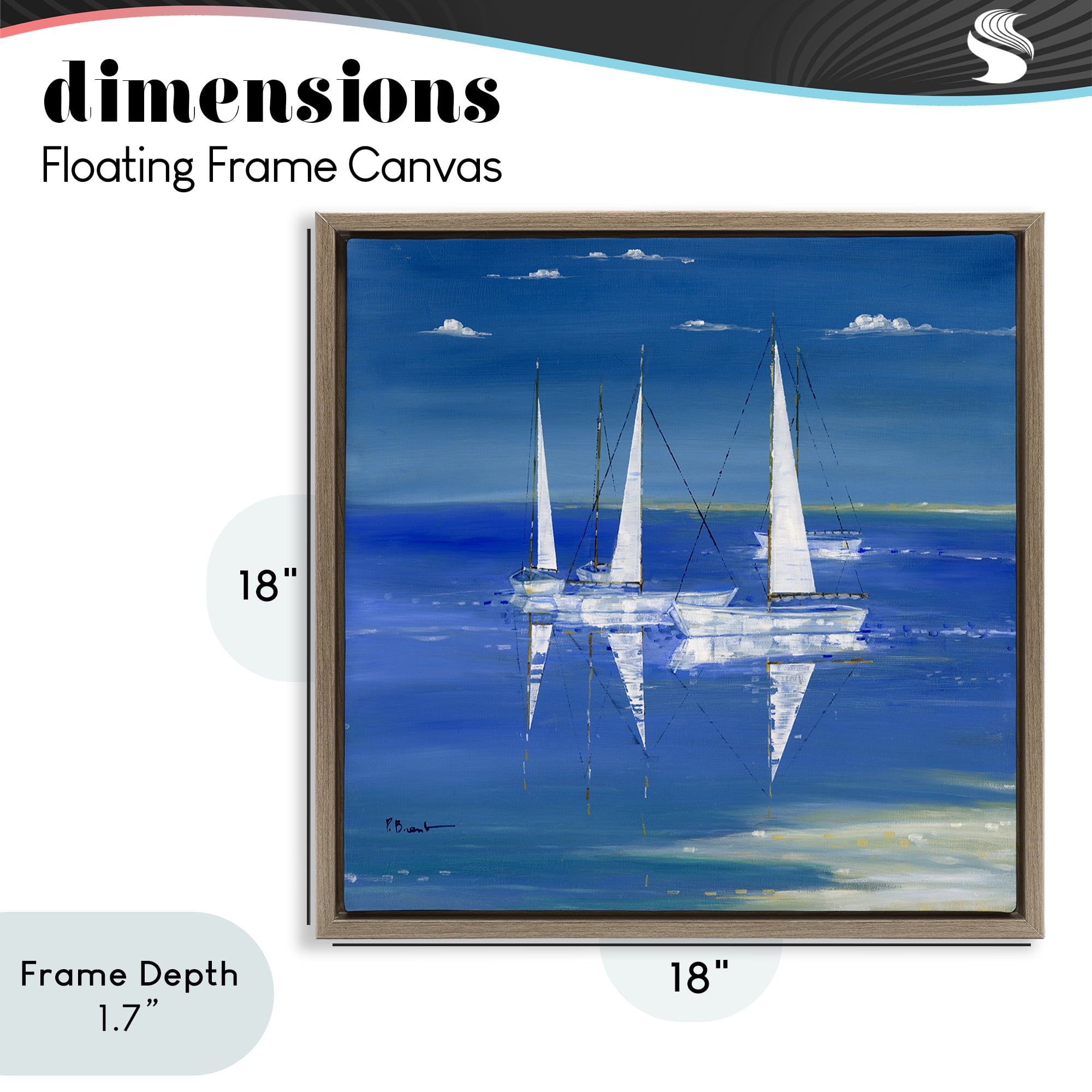 Stupell Industries Serenity Sailboats Reflected on Water Brown Framed Floater Canvas Wall Art, design by Paul Brent
