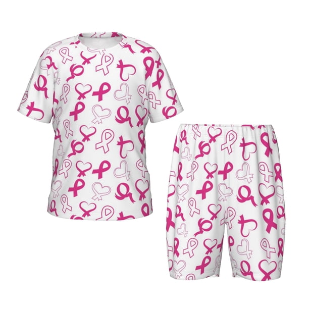 Fotbe Breast Cancer Awareness4 Pijama Estampada de 2 Piezas para Niños – Ropa de Dormir de Manga Corta Cómoda para Niños y Niñas, Camiseta y Shorts de Algodón-Medium