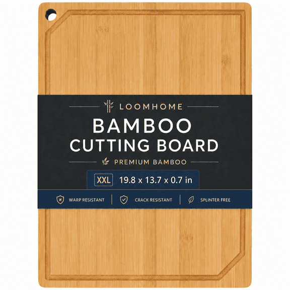 LOOMHOME Extra Large Bamboo Cutting Boards for Kitchen, 19.8x13.7x0.7" Wooden XL Cutting Board with Juice Groove and Handles, Charcuterie Butcher Block Wood Serving & Chopping Board