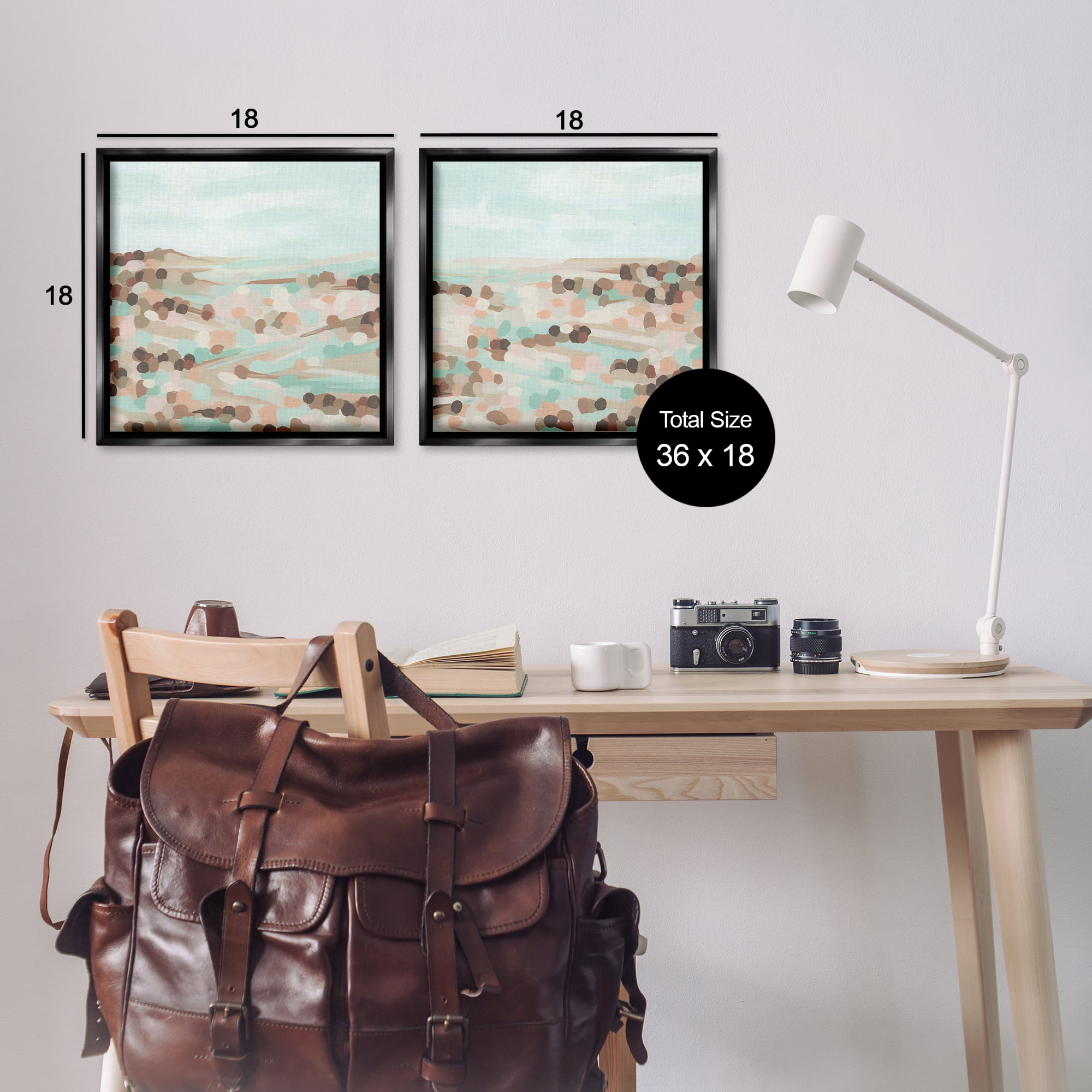 Stupell Industries Mint Pastel Abstract Vista Landscape & Nature Painting Black Floater Framed Canvas Art Print Wall Art, 18 x 18, Set of 2