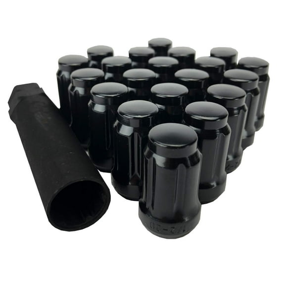 Coyote Automotive Set of (20) 1/2" Lug Nuts Black 6 Spline Closed End Lugnuts 1/2x20 Jeep w/Key