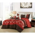thumbnail image 2 of Chezmoi Collection 7-Piece Spice/Brown/Coffee Cream Modern Stripe Zigzag Embroidery Comforter Set, King, 2 of 9