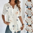 thumbnail image 2 of Fashion Elegant Buttoned Lapel Short Sleeve Floral Hollow Shirt Ladies Tops Buttoned Shirt, 2 of 2